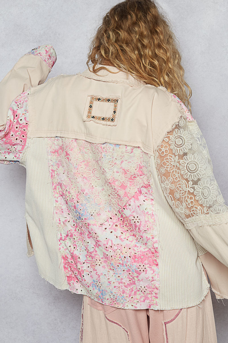 Soft Pink Lace Floral Jacket