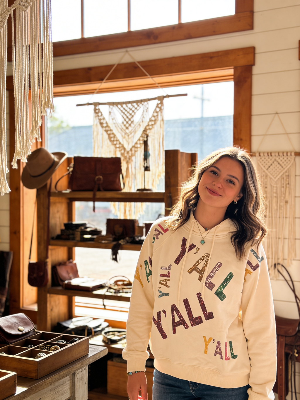 Y'all White Sequin Hoodie