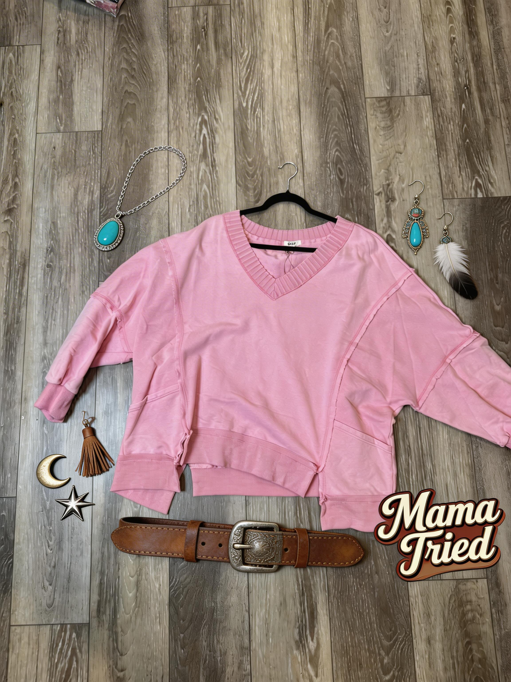 Pink V-Neck Pull Over  Sweatshirt