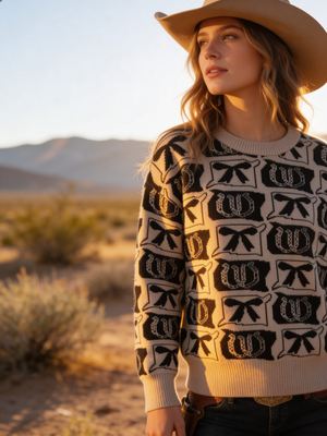 Black and Grey Horseshoe and Bow Sweater
