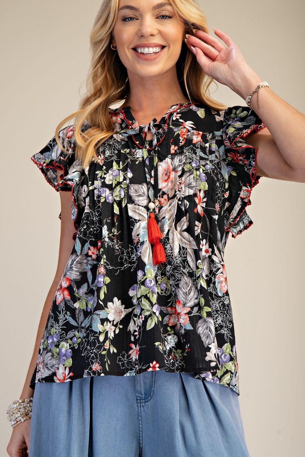 Spring Vibes Floral Wing Sleeve Blouse