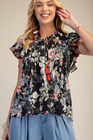 Spring Vibes Floral Wing Sleeve Blouse